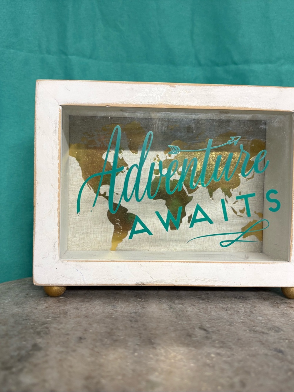Adventure Awaits Turquoise & Gold Decorative Shadow Box - Unbranded